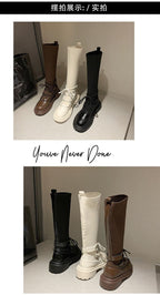 Women's Rubber Boots Female Shoes Thigh High Heels Round Toe Boots