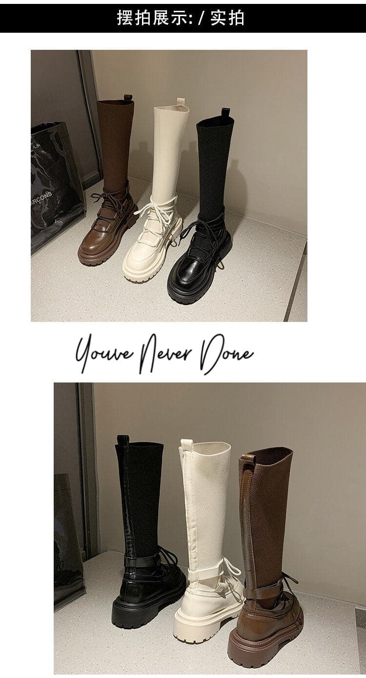 Women's Rubber Boots Female Shoes Thigh High Heels Round Toe Boots