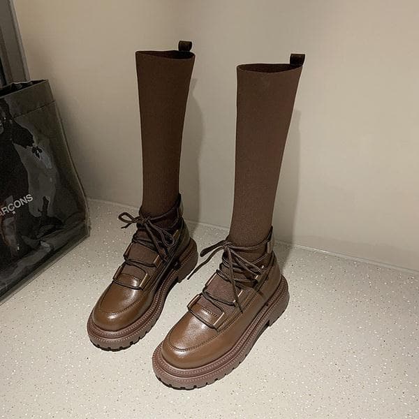 Women's Rubber Boots Female Shoes Thigh High Heels Round Toe Boots