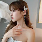 New Trendy Long Butterfly Clip Earrings Ear Hook Pearl Ear Clips Without Pierced Ears Chain Earrings Women Girls Jewelry