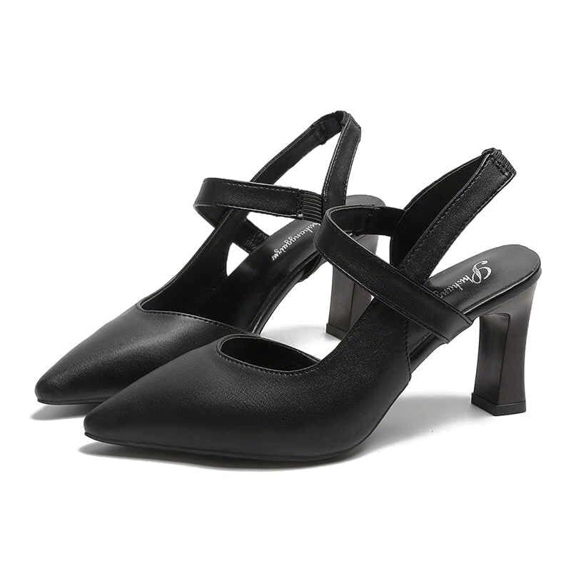 New Ladies Pu Black Brand Design Party Wedding Square Dance Shoes 6cm Fashion High Heels
