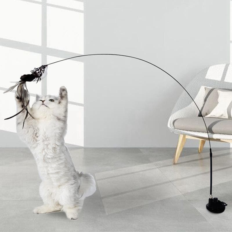 Cat Toy Stick Feather Wand with Bell Steel Wire Interactive Kittens Teaser Indoor Sucker Cats Exercise Toy Pet Cat Supplies