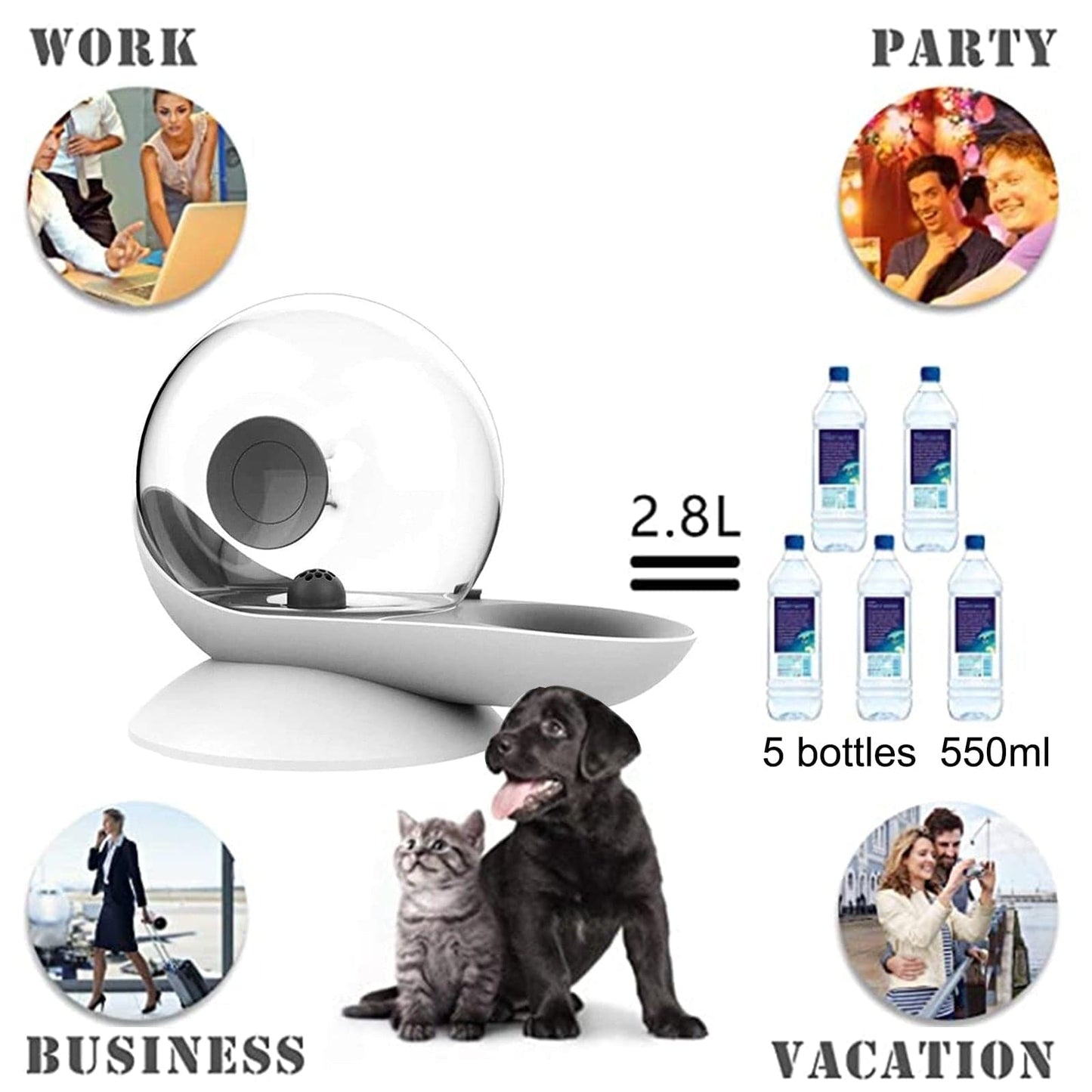 Snails Bubble Automatic Cat Water Bowl Fountain For Pets Water Dispenser 2.8L Large Drinking Bowl Cat Drink No Electricity