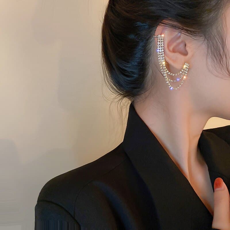 Gold Plated Ear Line Luxury Zircon Leaf Flower Earring For Women Exquisite Ear Cuff Clip Dangle Earring New Design Jewelry