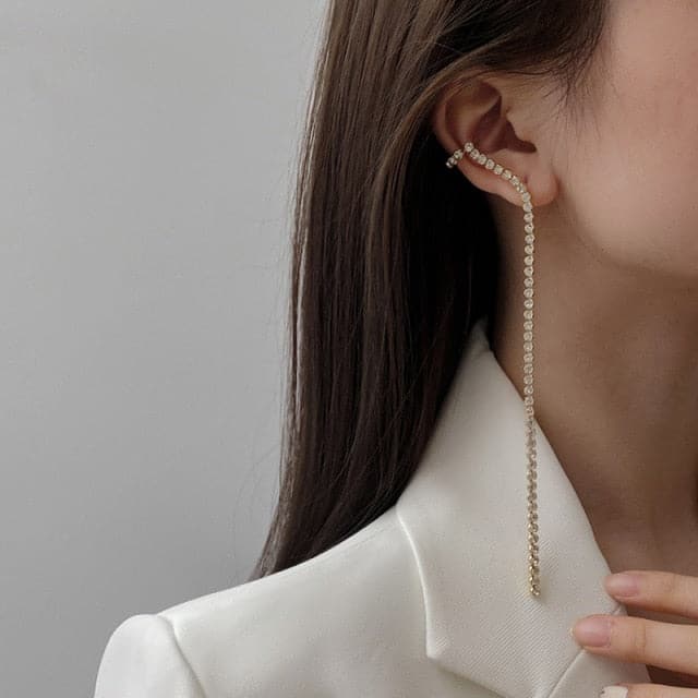 Gold Plated Ear Line Luxury Zircon Leaf Flower Earring For Women Exquisite Ear Cuff Clip Dangle Earring New Design Jewelry