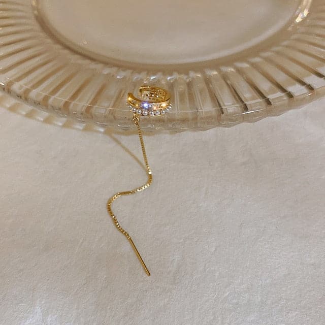 Gold Plated Ear Line Luxury Zircon Leaf Flower Earring For Women Exquisite Ear Cuff Clip Dangle Earring New Design Jewelry