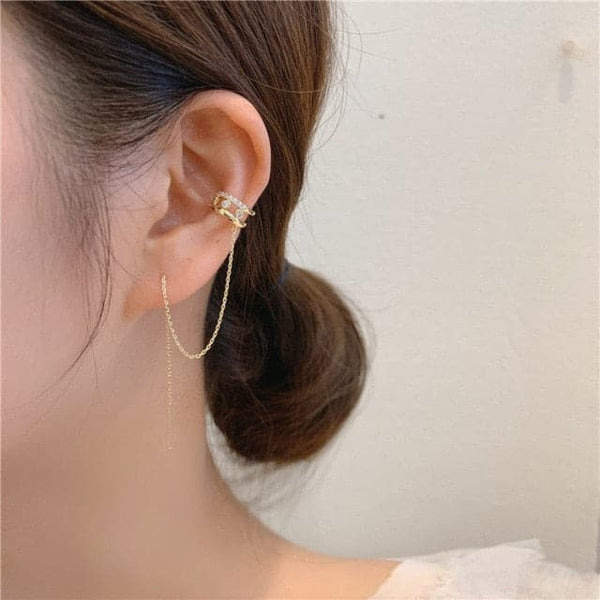 Gold Plated Ear Line Luxury Zircon Leaf Flower Earring For Women Exquisite Ear Cuff Clip Dangle Earring New Design Jewelry