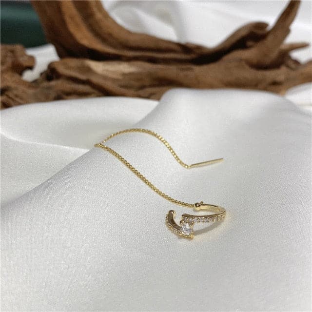 Gold Plated Ear Line Luxury Zircon Leaf Flower Earring For Women Exquisite Ear Cuff Clip Dangle Earring New Design Jewelry