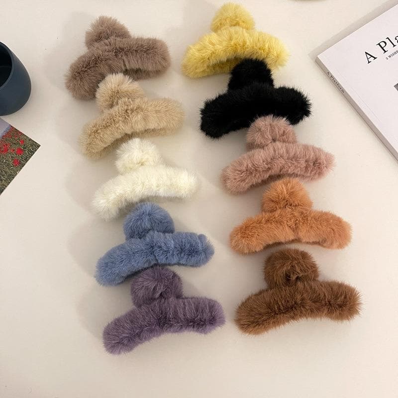 Faux Fur Rabbit Hair Clip Claw Clip Plush Fluffy Hair Grasping Back Head Clip Female Hair Accessories