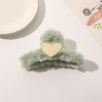 Autumn Winter Plush Hairpin Candy Color Cute And Playful Love Heart Hair Catch Clip Shark Clip Headdress Simple Hair Accessories