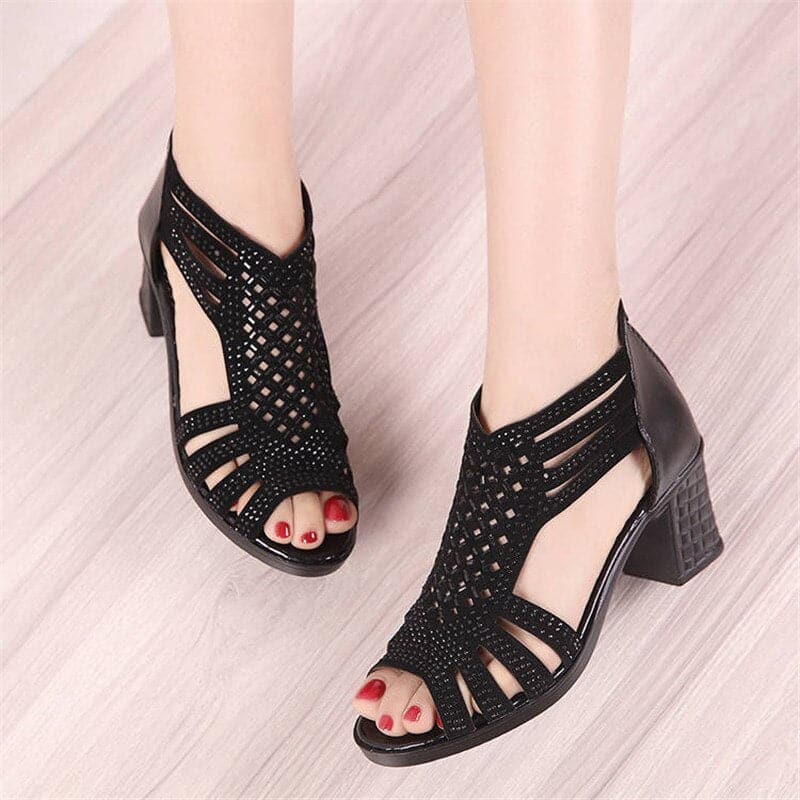 Sandals Women Luxury Crystal Ladies Open Toe Walking Shoes Printing Soft Elastic Band Outdoor Holiday Dress Shoes