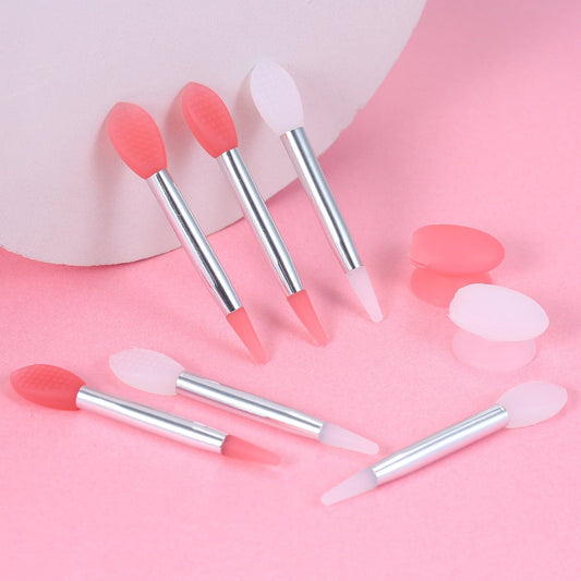 10pcs Silicone Lip Brush Set Small Makeup Brushes Lipstick Applicator Brushes with 2 Anti-lost Cover