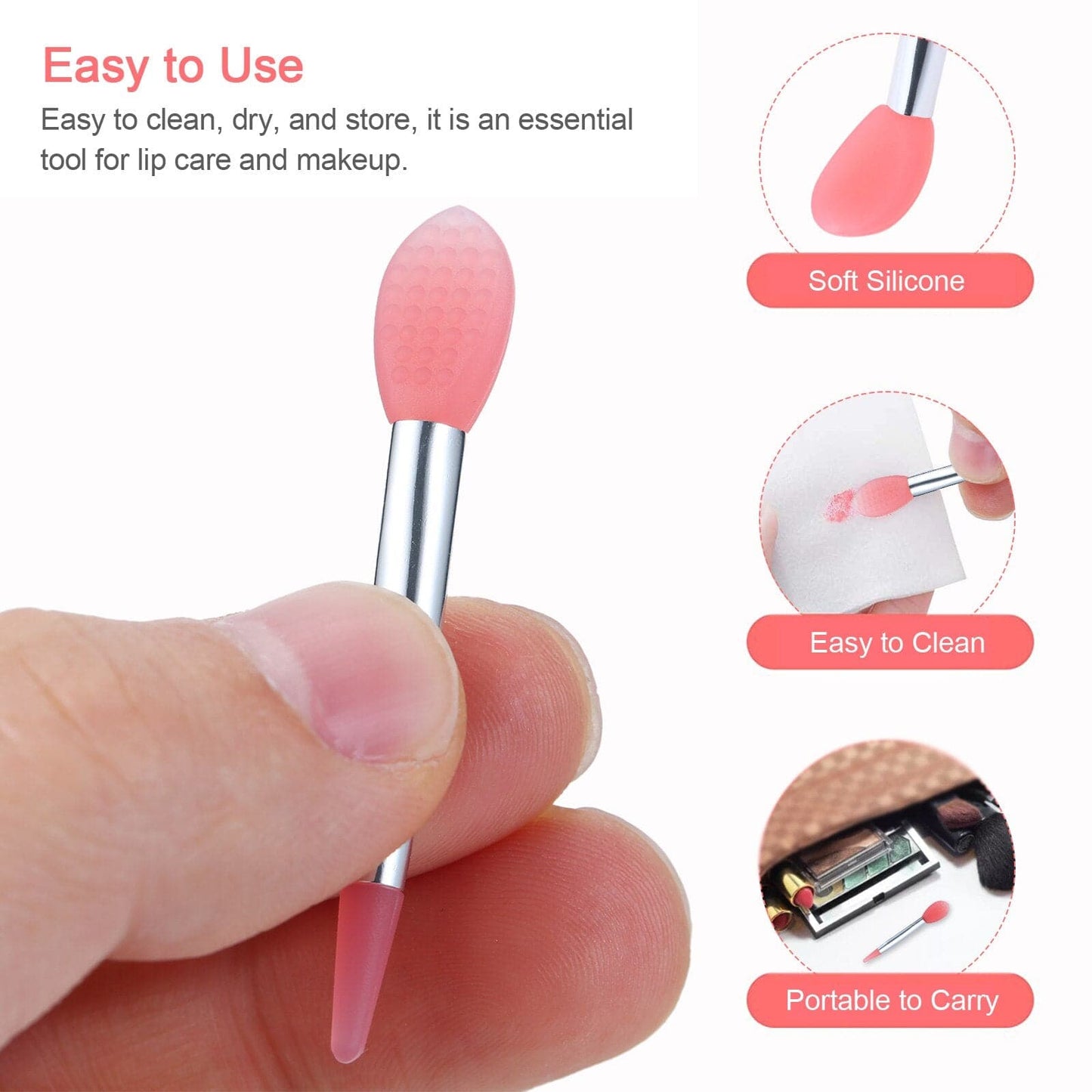 10pcs Silicone Lip Brush Set Small Makeup Brushes Lipstick Applicator Brushes with 2 Anti-lost Cover