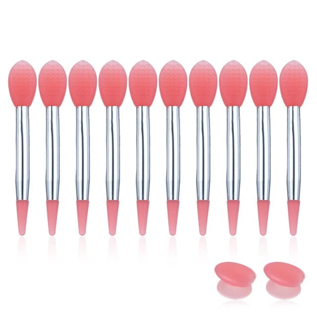 10pcs Silicone Lip Brush Set Small Makeup Brushes Lipstick Applicator Brushes with 2 Anti-lost Cover