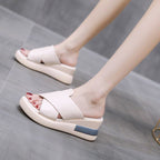 New Fashion Women Sandals Ladies Round Toe Wedge Soft Stitching Beach Slippers