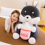 New Husky Plush Toy Milk Tea Dog Sitting Model Doll Stuffed Decoration Sleep Companion