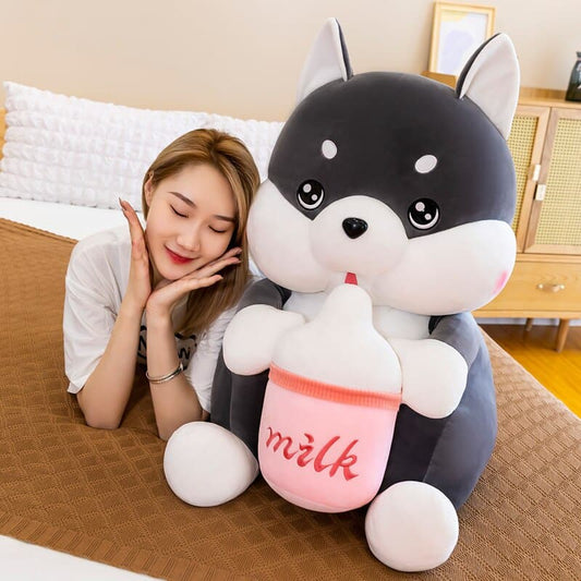 New Husky Plush Toy Milk Tea Dog Sitting Model Doll Stuffed Decoration Sleep Companion