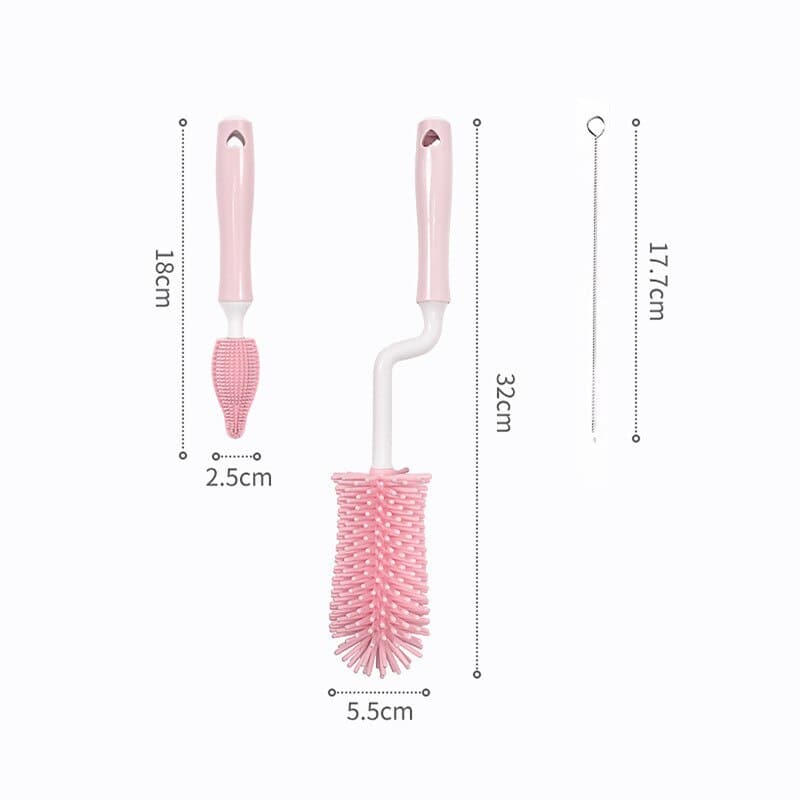 Silicone Bottle Brush 360 Degree Rotation Baby Pacifier Cup Nipple Cleaning Brushes Set Handheld Soft Head Food Grade Watering