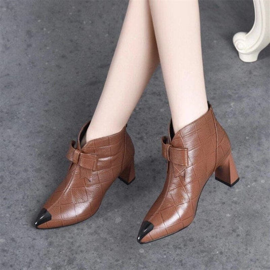 Fashion Genuine Leather Pointed Toe Women Boots Thick High Heels British Martin Single Boot Wedding Party Shoes