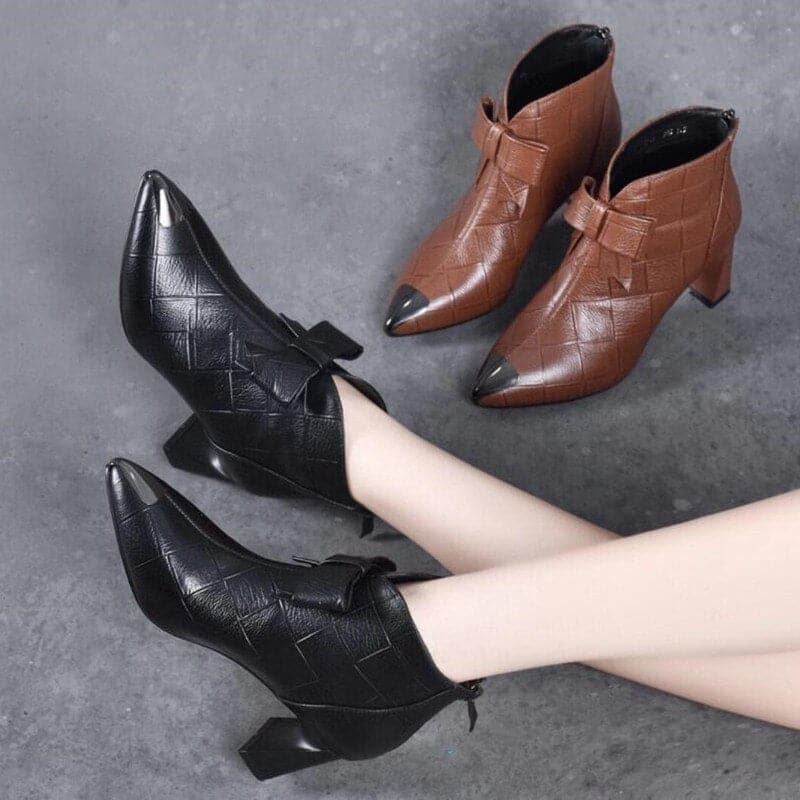 Fashion Genuine Leather Pointed Toe Women Boots Thick High Heels British Martin Single Boot Wedding Party Shoes