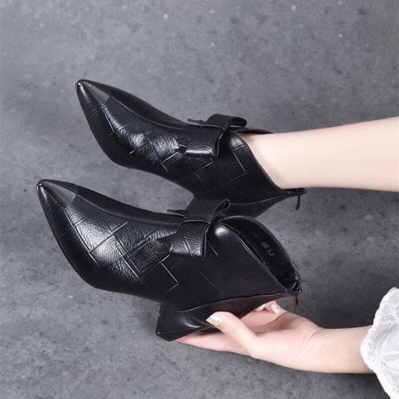 Fashion Genuine Leather Pointed Toe Women Boots Thick High Heels British Martin Single Boot Wedding Party Shoes