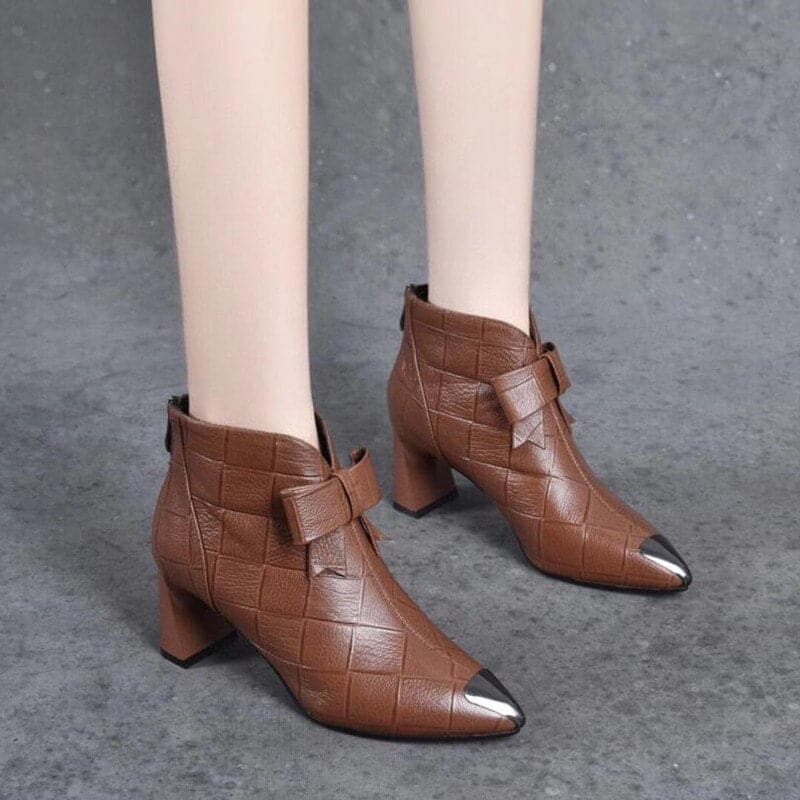 Fashion Genuine Leather Pointed Toe Women Boots Thick High Heels British Martin Single Boot Wedding Party Shoes