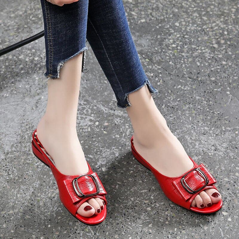 Designer Peep Toe Metal Decoration Buckle Shallow Square Heel Slippers Shallow Party Sandals Women Slides Plus Size