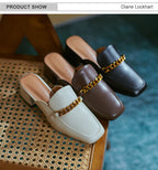 Women Slippers Metal Chain Mules Female Fashion Low Heels Shoes   Ladies Elegant Slipper Woman Casual Sandals Outdoor Slides 40