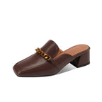 Women Slippers Metal Chain Mules Female Fashion Low Heels Shoes   Ladies Elegant Slipper Woman Casual Sandals Outdoor Slides 40