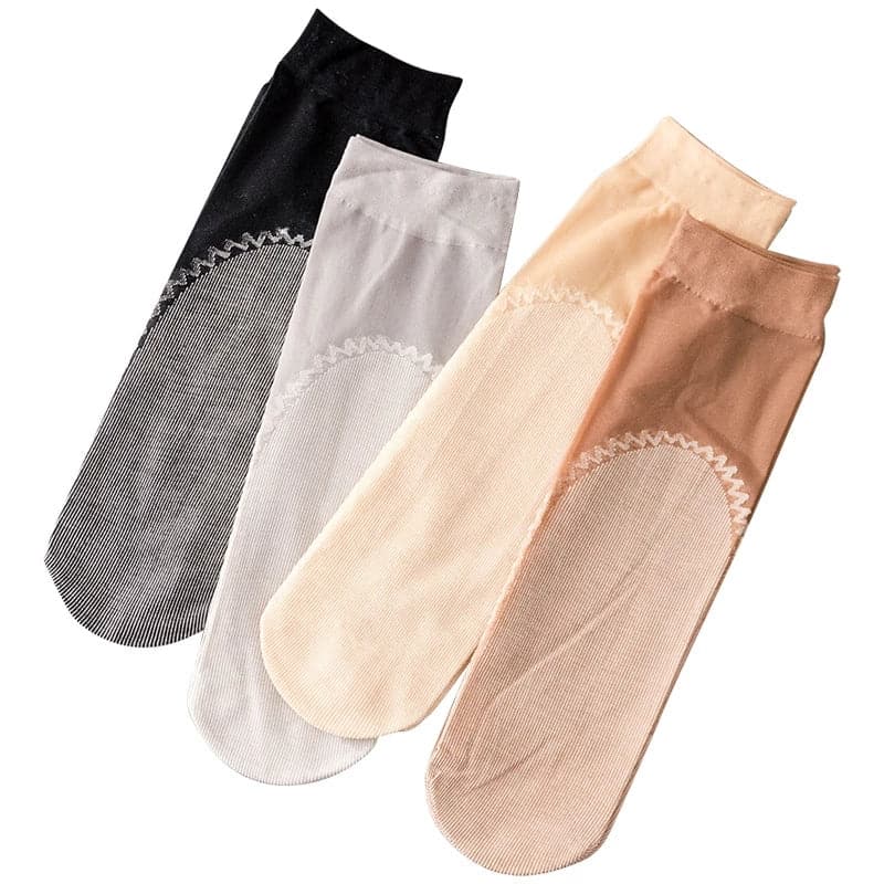 Summer Soft Silk Socks Women Breathable Bottom Non-Slip Transparent Thin Socks Ladies Sandals Short Sock Nylon Slippers Sock