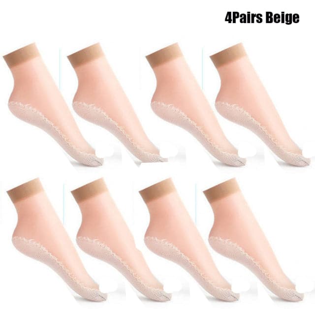 Summer Soft Silk Socks Women Breathable Bottom Non-Slip Transparent Thin Socks Ladies Sandals Short Sock Nylon Slippers Sock