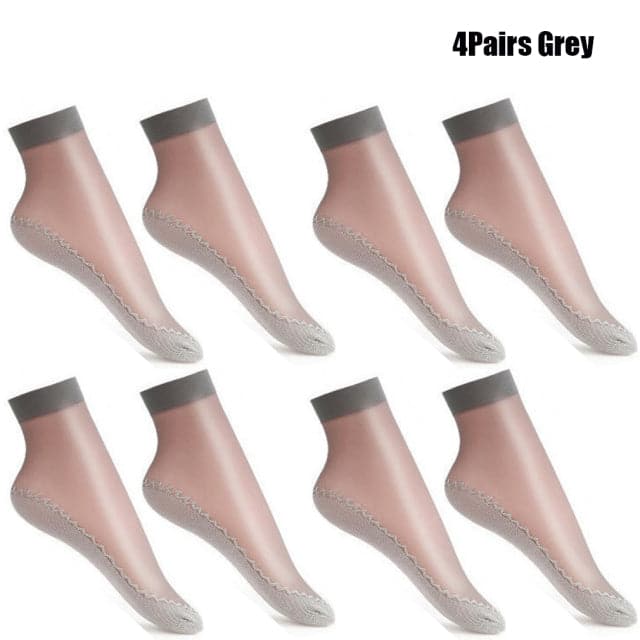 Summer Soft Silk Socks Women Breathable Bottom Non-Slip Transparent Thin Socks Ladies Sandals Short Sock Nylon Slippers Sock