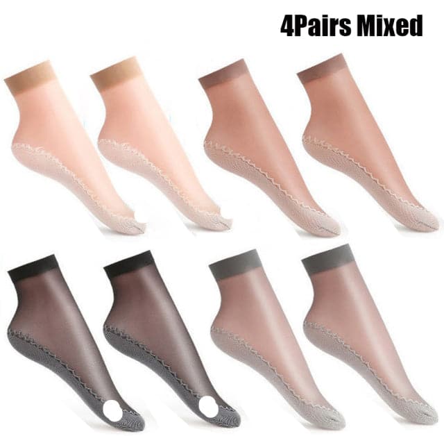 Summer Soft Silk Socks Women Breathable Bottom Non-Slip Transparent Thin Socks Ladies Sandals Short Sock Nylon Slippers Sock