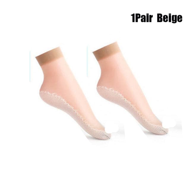 Summer Soft Silk Socks Women Breathable Bottom Non-Slip Transparent Thin Socks Ladies Sandals Short Sock Nylon Slippers Sock