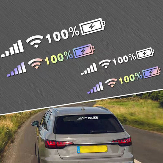 Car Vinyl Stickers Wifi Battery Level Mark Decals Car Rear Windshield Body Car Funny Sticker Silver White Reflective Type