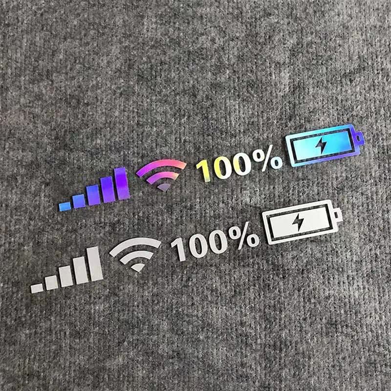 Wifi Battery Level Mark Car Vinyl Stickers Decals Car Rear Windshield Body Car Funny Sticker Silver White Reflective Type