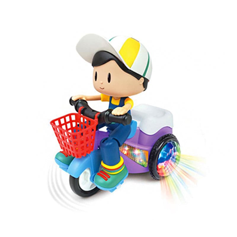 Child Electric Toy Car Cartoon Character Stunt Tricycle Cool Dance and Music 360 Degree Spin Vehicle Tricycle Simulation Gift