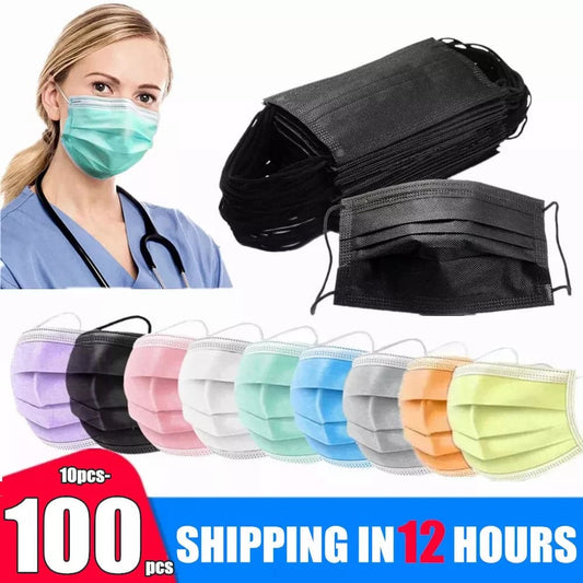 10-100pcs Disposable Face Mouth Masks 3-Layer Filter Anti Dust Smog Earloop Breathable Gauze Mascarilla Black Mascaras Masque