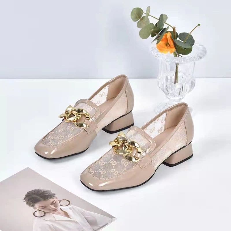 Soft Leather Thick Heel Loafers Women Spring Summer Square Toe Heels Breathable Fashion All-match Shallow Mouth Shoes