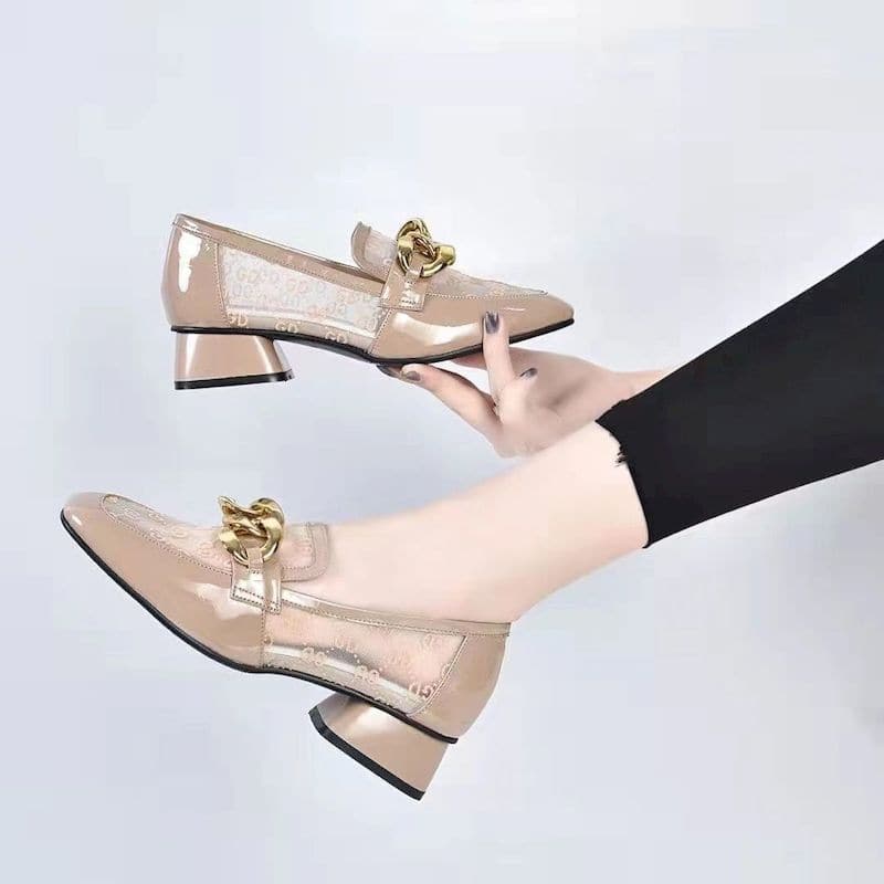 Soft Leather Thick Heel Loafers Women Spring Summer Square Toe Heels Breathable Fashion All-match Shallow Mouth Shoes