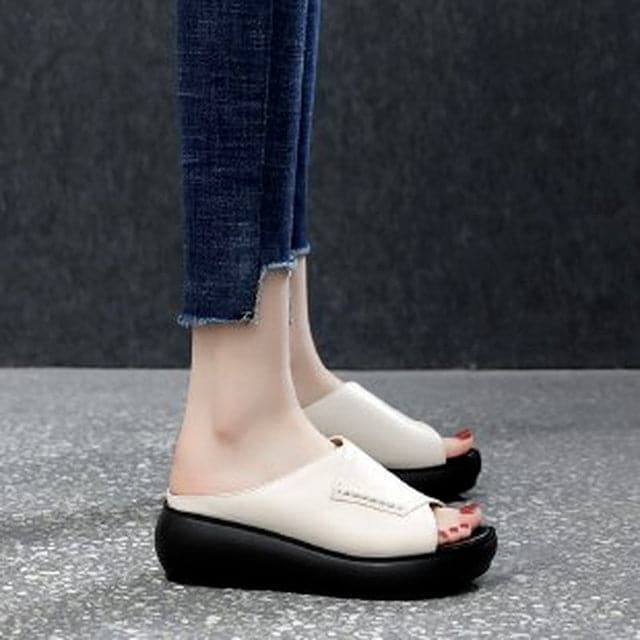 Women Fashion Outer Wear Sponge Cake Flip-flops Lazy Sandals Thick-soled Slippers