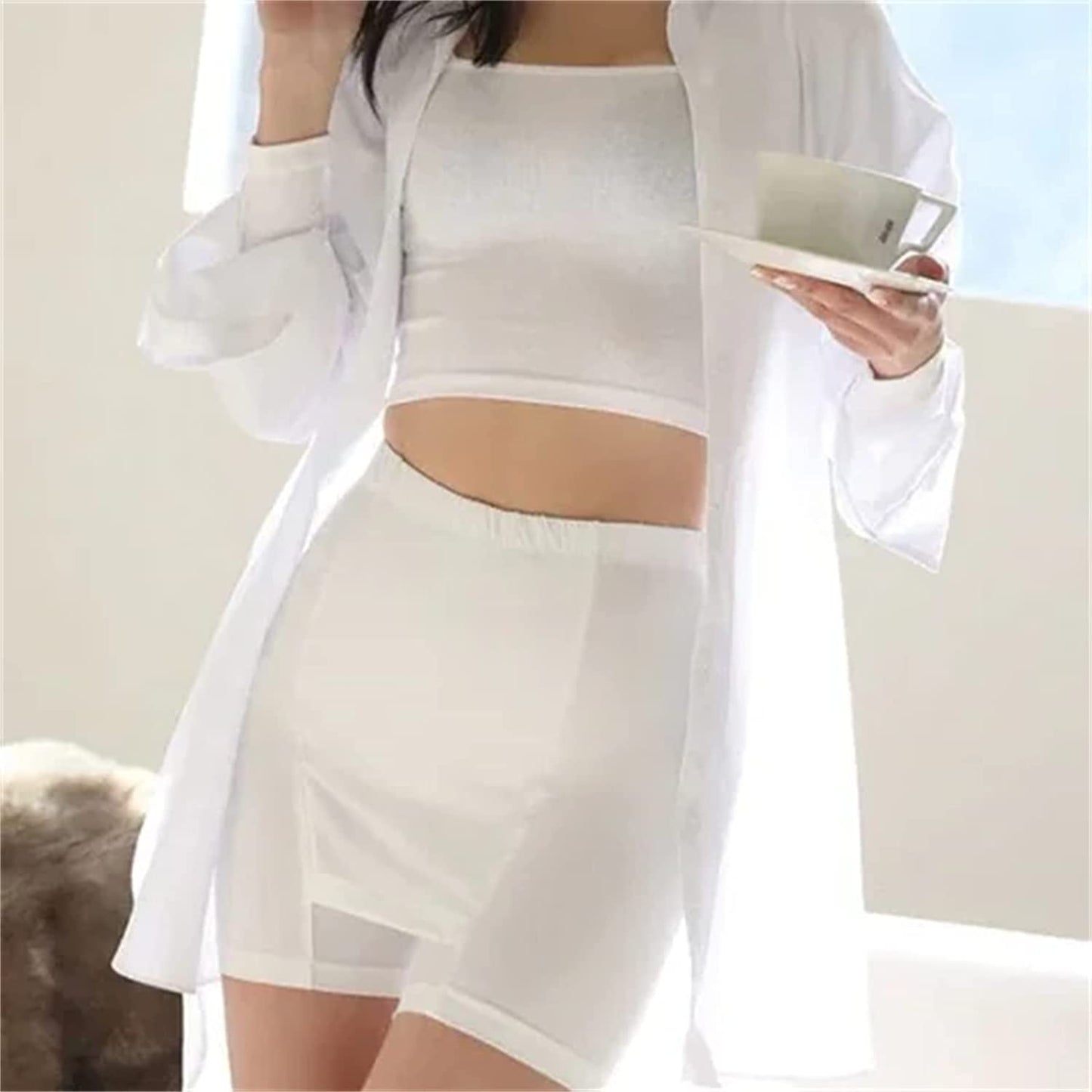 Double-Layer Front Crotch Ice Silk Safety Shorts Soft Solid Stretch Women's Safety Panties